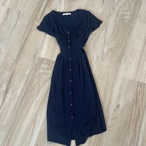 Loft navy Button-Down Dress with tie back 2